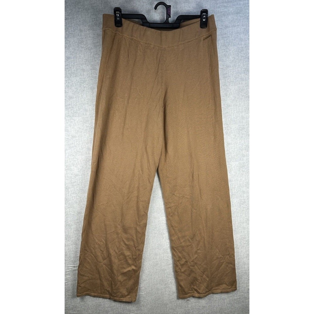 Anne Klein Caramel Brown Wide Leg Sweatpants Large Terry Lounge Pants Elastic